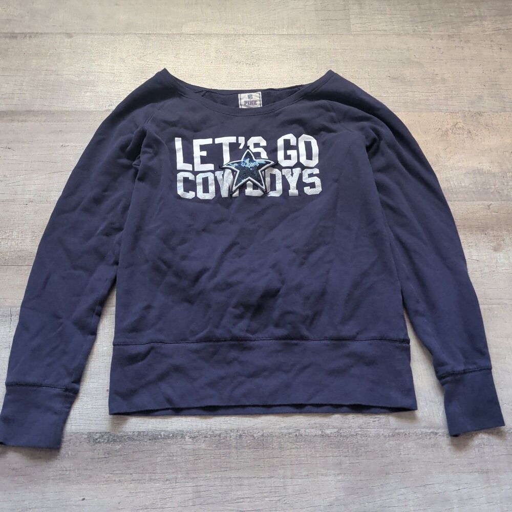 ​Victoria's Secret PINK NFL Dallas Cowboys Sweatshirt Large Bling Let's Go Crewn